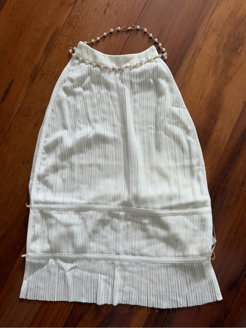 Sasha Therese Cream Ribbed Halter Camisole with Pearl Chain